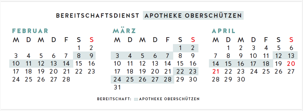 Nachdienstkalender Apotheke Oberschützen