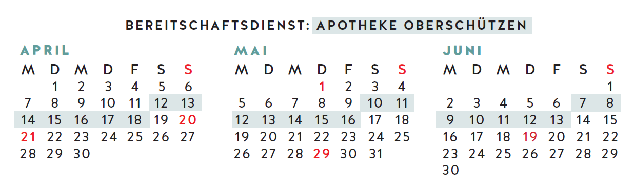 Nachdienstkalender Apotheke Oberschützen